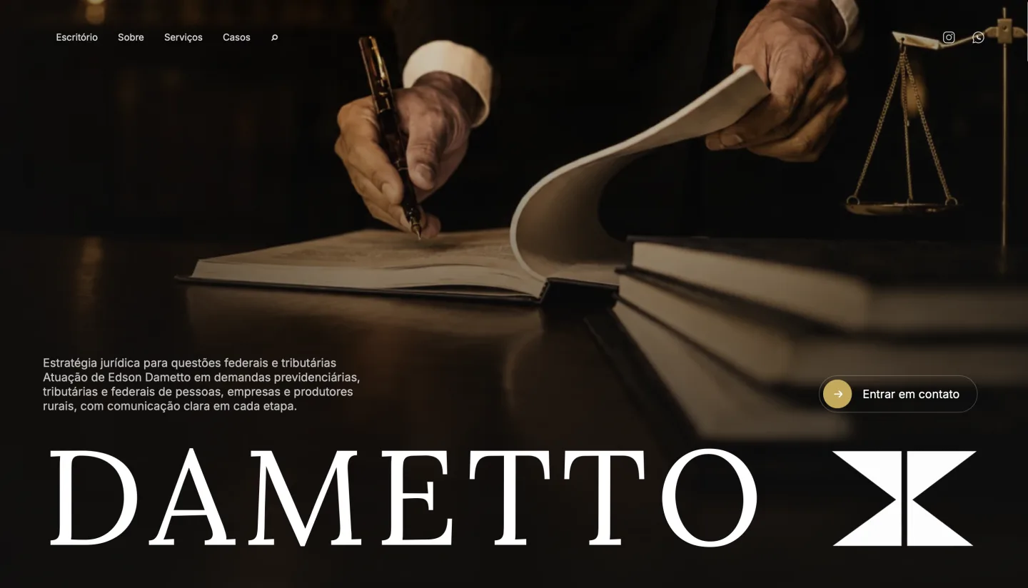 Landing page do escritório Dametto